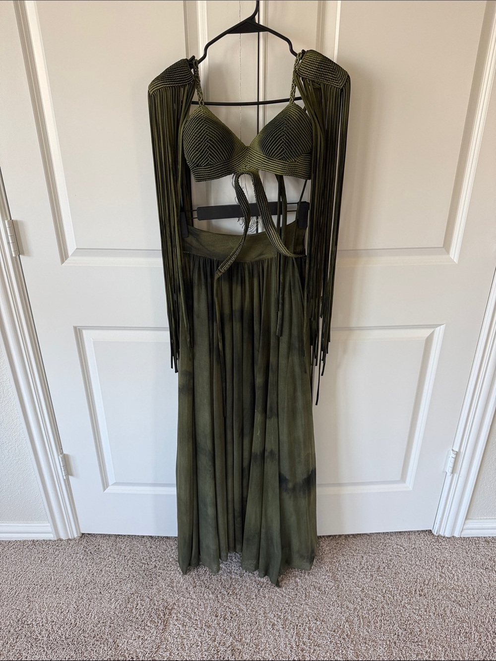 Olive Green Fringe Skirt Set - Women's Two-Piece